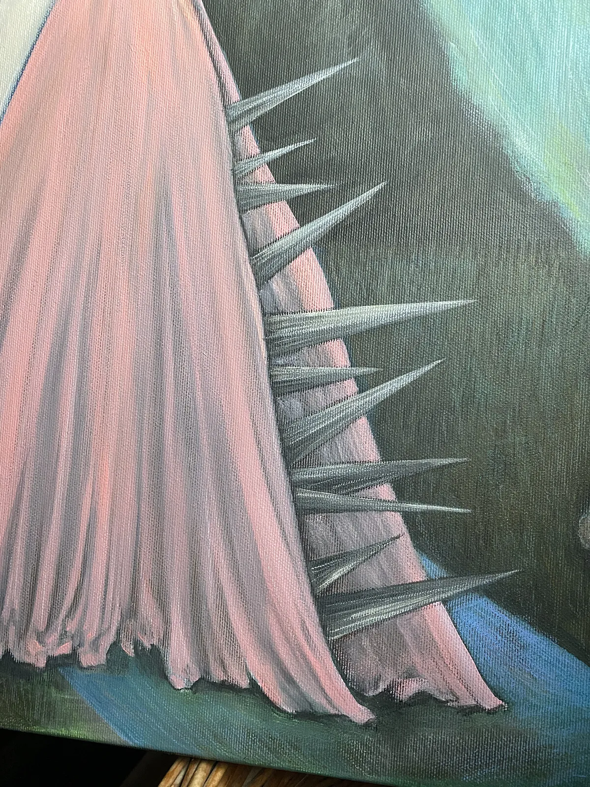 Image of A Pilgrim’s Premonition  by ABRA, size: 65x50 cm, made of canvas,acrylic,colored pencil, Painting medium, from Lviv, part of the Thresholds and omens series, priced at $700 Photo 4 of 6.