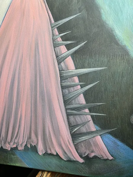 Image of A Pilgrim’s Premonition / Передчуття паломника by ABRA, size: 65x50 cm, made of canvas,acrylic,colored pencil, Painting medium, from Lviv, part of the Thresholds and omens series, priced at $600 Photo 4 of 6.