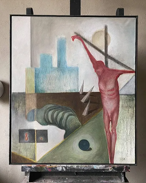 Image of Day by ABRA, size: 65 x 55 cm, made of canvas,acrylic,colored pencil, Painting medium, from Lviv, part of the Thresholds and omens series, priced at $400 Photo 4 of 5.