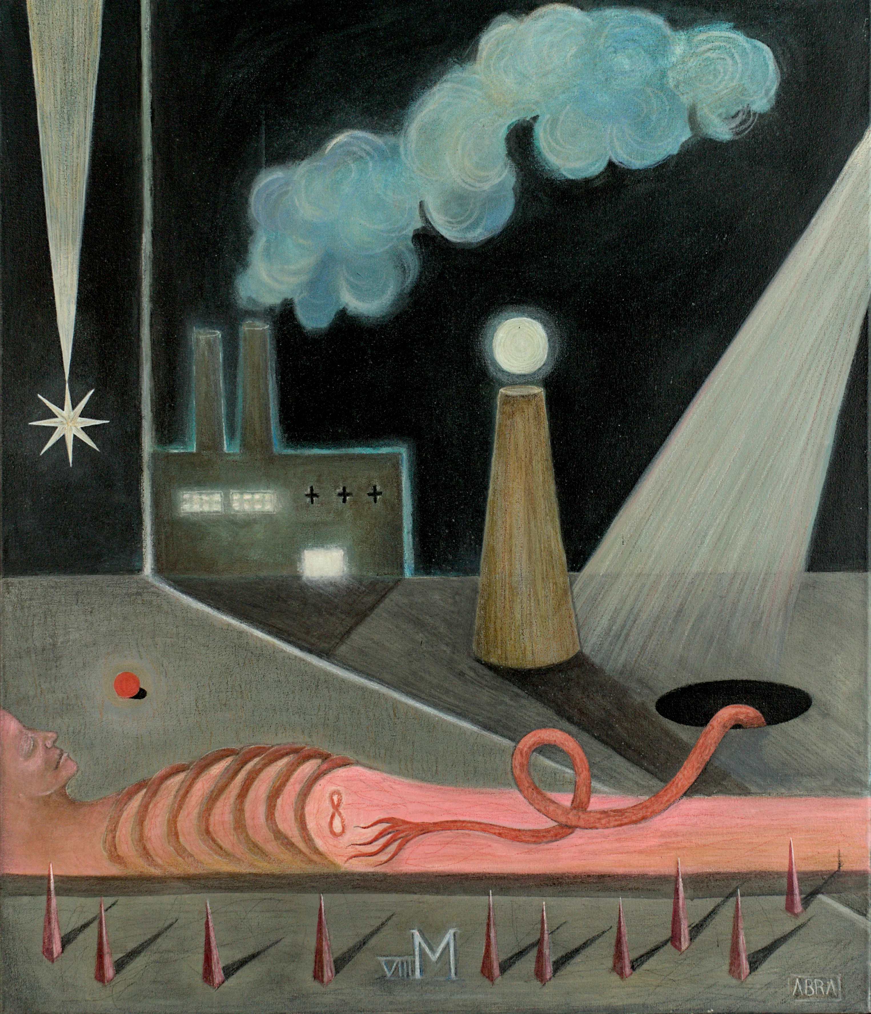 Image of Night / Ніч by ABRA, size: 65 x 55 cm, made of canvas,acrylic,colored pencil, Painting medium, from Lviv, part of the Thresholds and omens series, priced at $400