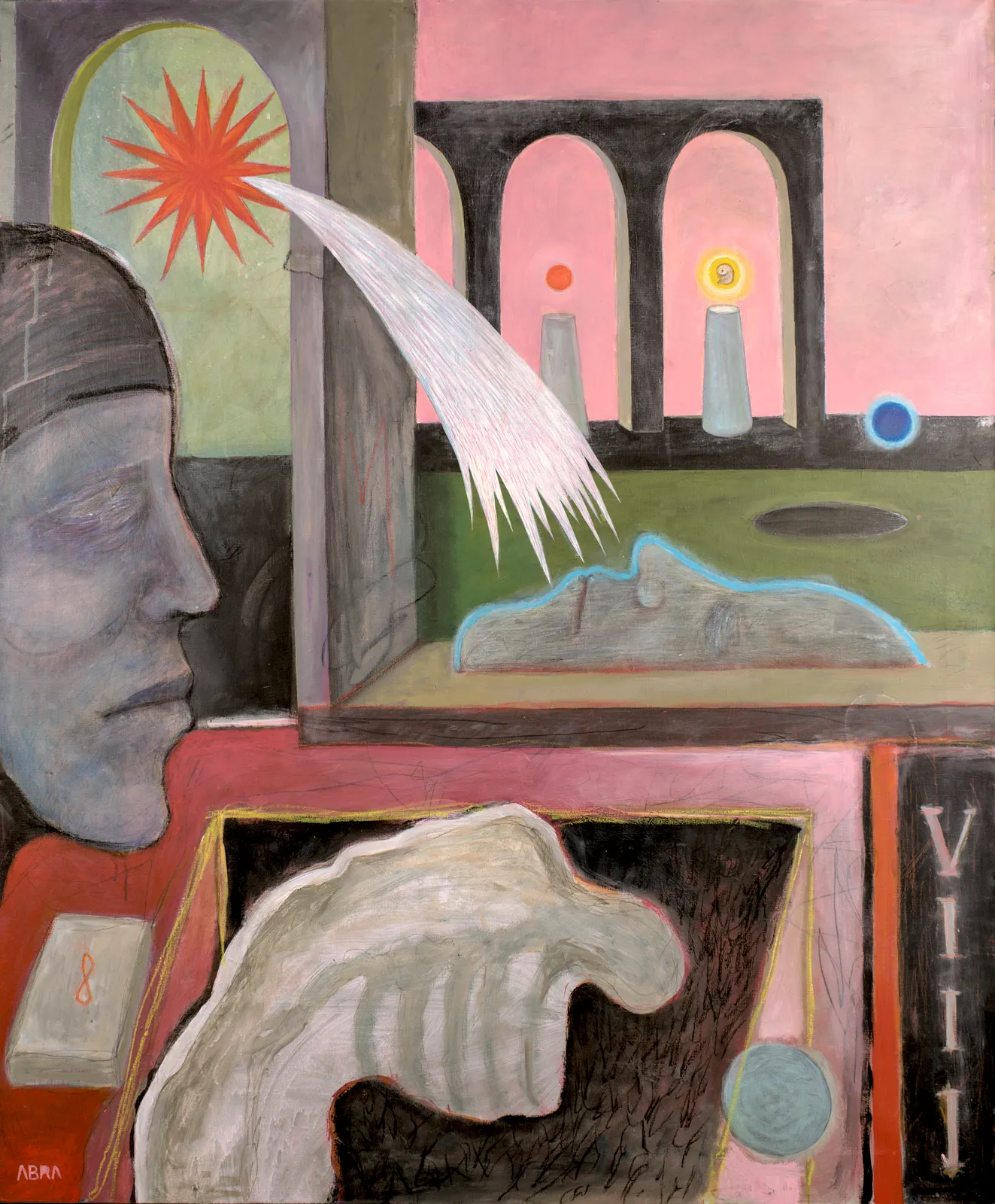 Image of 8 days by ABRA, size: 120x100cm, made of canvas,acrylic,colored pencil, Painting medium, from Lviv, Ukraine, part of the Architecture of presence series, priced at $1200