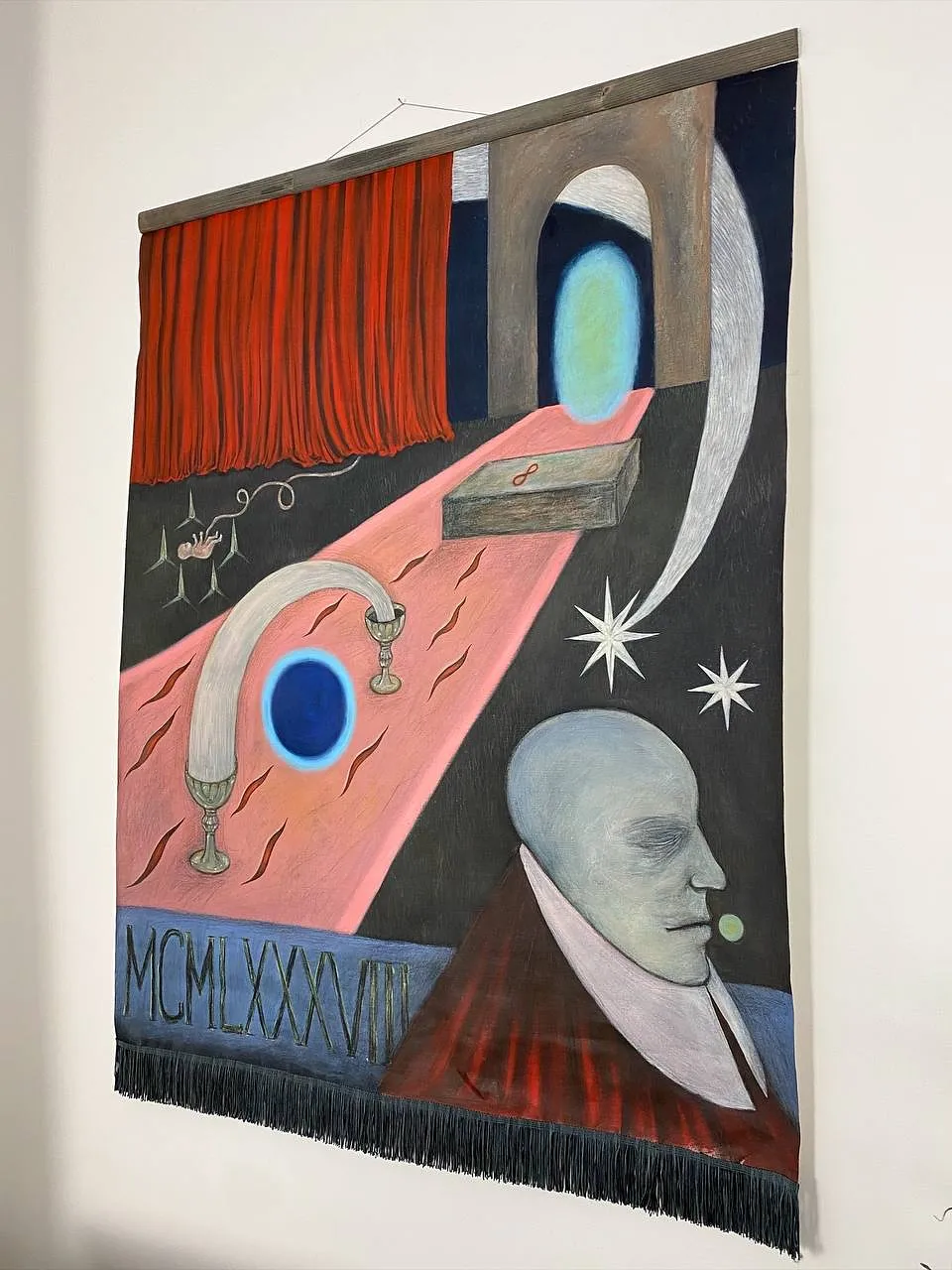 Image of Eternal wanderer  by ABRA, size: 130 сm x 101 cm, made of canvas,acrylic,colored peencil, Painting medium, from Lviv, Ukaine, part of the Thresholds and omens series, priced at $650 Photo 3 of 9.