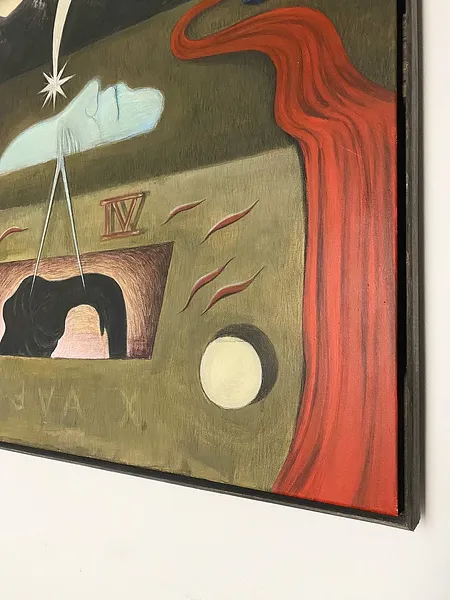 Image of Dream Transmission Machine  by ABRA, size: 90 x 90, made of canvas,acrylic,colored pencil, Painting medium, from Lviv, Ukraine, part of the noesis series Photo 2 of 5.