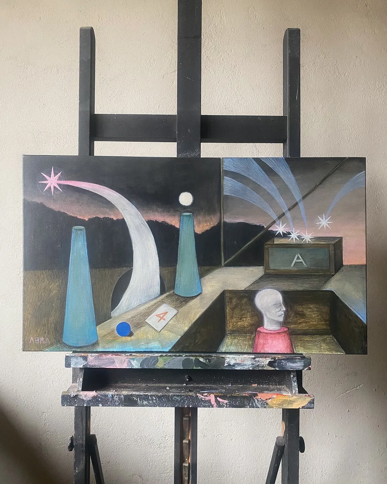 Image of Extended dream  by ABRA, size: 70x40cm, made of canvas,acrylic,colored pencil, Painting medium, from Lviv, Ukraiine, part of the Thresholds and omens series, priced at $650 Photo 4 of 5.