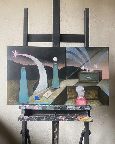 Image of Extended dream \ Подовжений сон by ABRA, size: 70x40cm, made of canvas,acrylic,colored pencil, Painting medium, from Lviv, Ukraiine, part of the Thresholds and omens series, priced at $500 Photo 4 of 5.